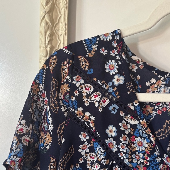 SIENNA SKY | Boho Multicolor Paisley Floral Women's Short Sleeve Blouse - Picture 4 of 14